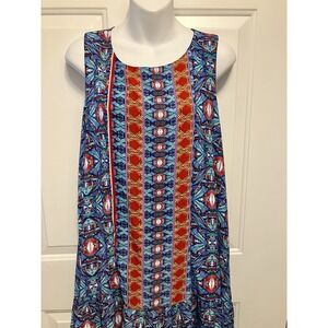 Izzy &‎ Lola Blue Red Boho Geo Print Short Dress Size Large Women’s